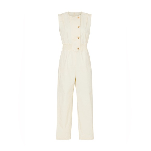 $490 Thakoon Asymmetric Jumpsuit cream white button down overalls romper belted - Picture 5 of 9